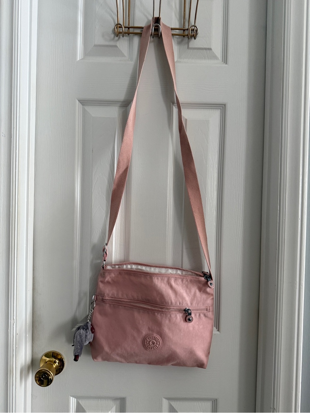 Kipling Blush Pink Nylon Crossbody Bag with Monkey Charm